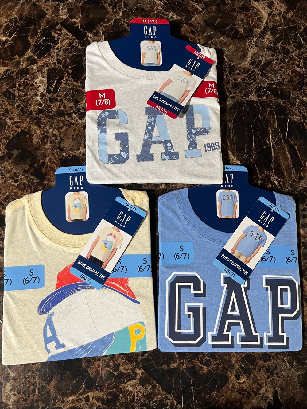 GAP Kids Multi-Pack Graphic Tees in White, Light Blue & Cream